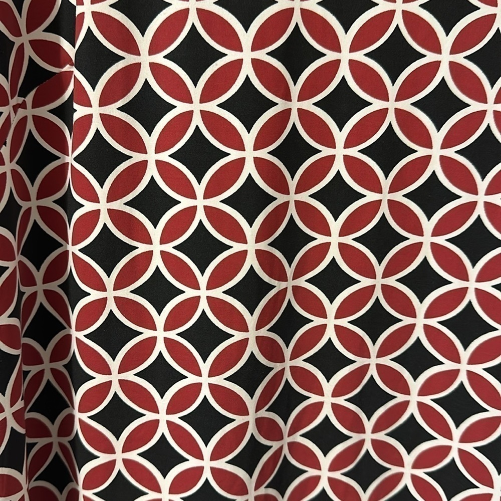 Katherine Way V-Neck Printed Dress Large Maroon & Navy Preppy Resortwear Travel - Picture 3 of 9